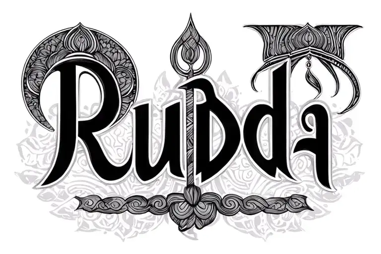 name rudra in sanskrit and punjabi with trishul tattoo design idea