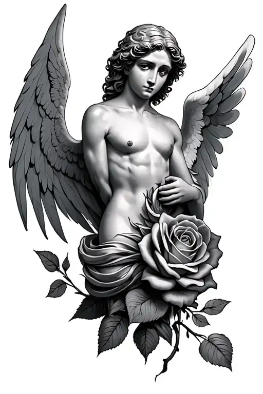 angel Raphael wrapped around a rose tattoo design idea