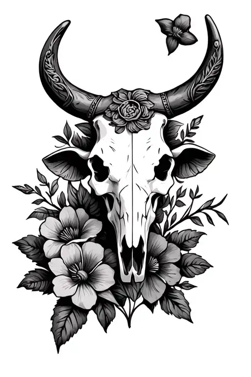 leather tooling, flowers, cards, western cow skull tattoo design idea