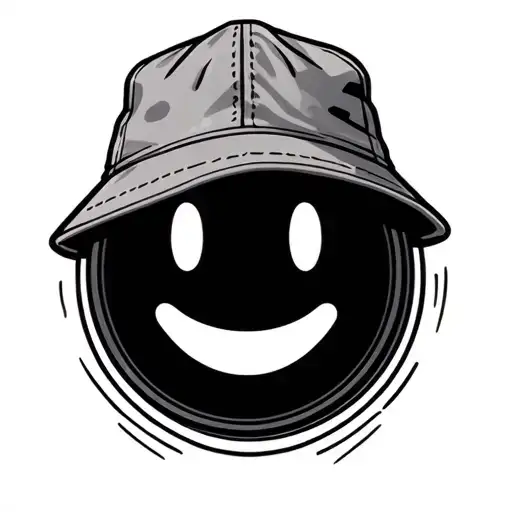 round smiley Emoji face wearing a bucket cap tatoo tattoo design idea