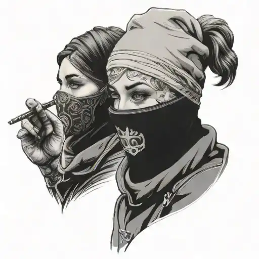 girls with balaclava smoke zaza tattoo design idea