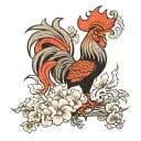 japanese style rooster fleur de lys tattoo design idea