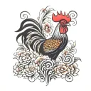 japanese style rooster fleur de lys tattoo design idea