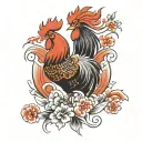 japanese style rooster fleur de lys tattoo design idea
