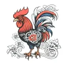 japanese style rooster fleur de lys tattoo design idea