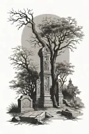 ancient Cemetery with trees  tattoo design idea
