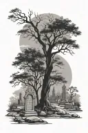 ancient Cemetery with trees  tattoo design idea