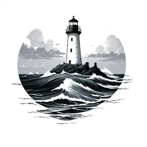 have a minimalist tattoo of. lighthouse my emotions are like waves but my partner always gets me back to the shore tattoo design idea