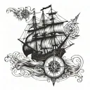 old ship and compass tattoo design idea