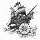 old ship and compass tattoo design idea