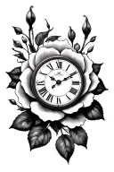 Roman numeral clock, rose tattoo design idea