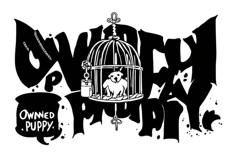 "Owned puppy" owned puppy locked chastity cage tattoo design idea