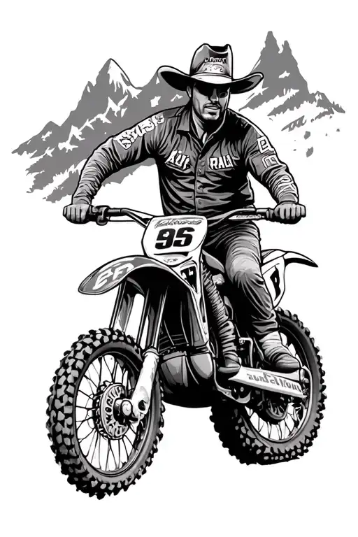 have a bull rider and dirt bikes racing on a track with mountains and also have the country Australia in it somewhere  tattoo design idea