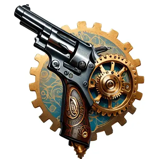 steampunk, guns, hydraulics, gear sleeve tattoo tattoo design idea