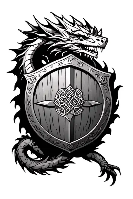 celtic shield surrounded by a dragon wrapped tattoo design idea