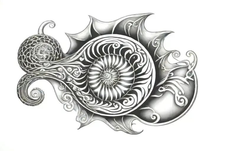 nautilus shell surrounded tattoo design idea