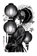 Japanese air lanterns, a girl of Asian appearance, minivan Honda Stepwgn tattoo design idea