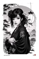 Japanese air lanterns, a girl of Asian appearance, minivan Honda Stepwgn tattoo design idea