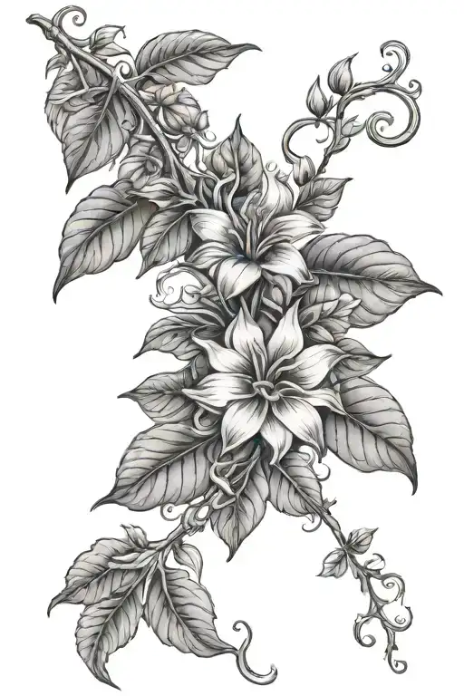 Ayahuasca vine wrapped light subtle flower tattoo design idea
