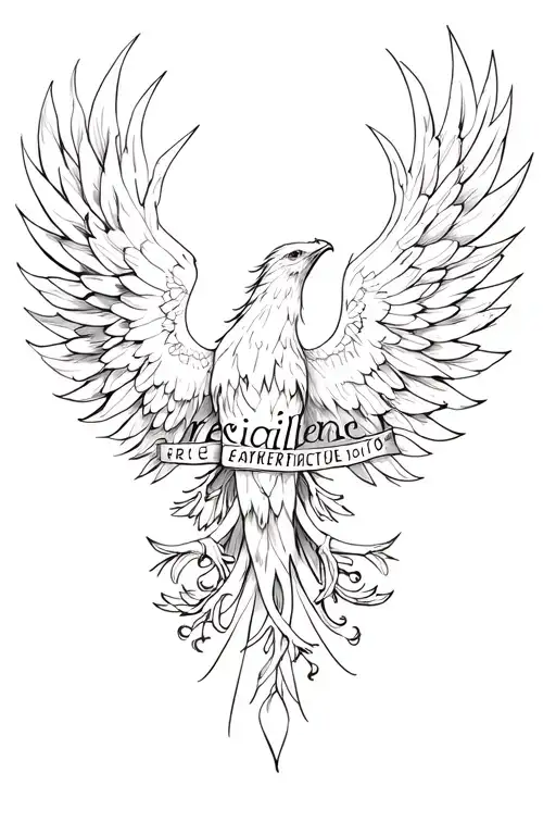 feminine tattoo of a phoenix with the word "resilience" incorporated into the tattoo tattoo design idea