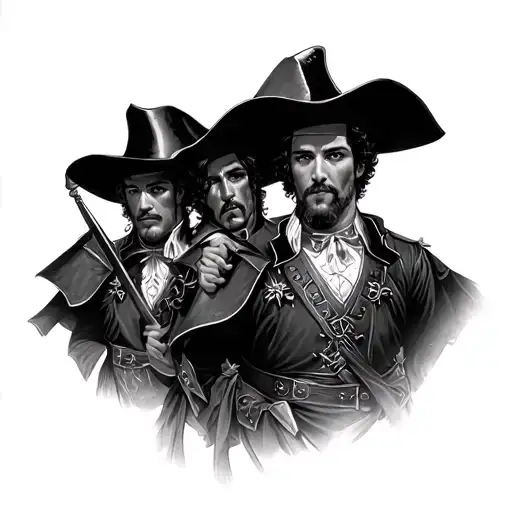 The Three musketeers close up facing the camera tattoo design idea