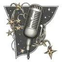 A tattoo design of a microphone intertwined with a vine of stars, symbolizing the client's occupation as a podcast host and love for celestial objects tattoo design idea