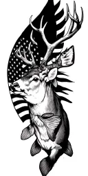 "In god we trust" "In god we trust" white tail deer and bass fish and American flag tattoo design idea