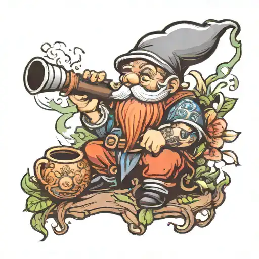 garden gnome smoke an long pipe tattoo design idea