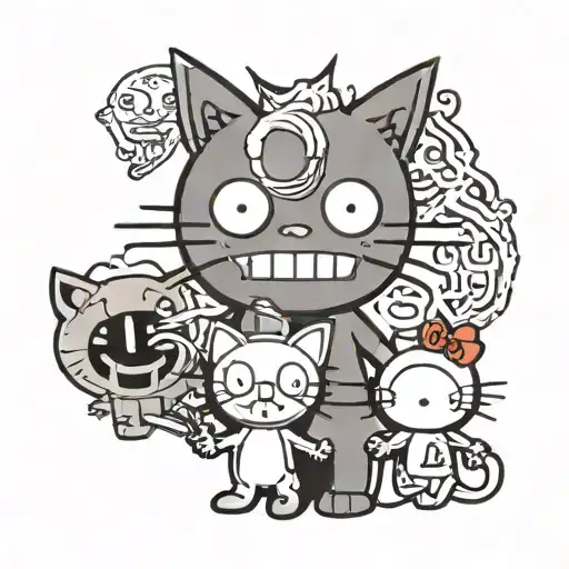 rick and morty simple stick n poke hello kitty tattoo design idea