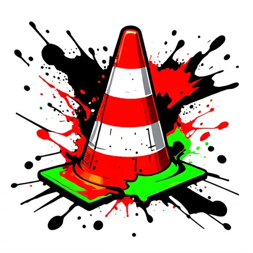 green traffic cone with a piece bitten out of it tattoo design idea