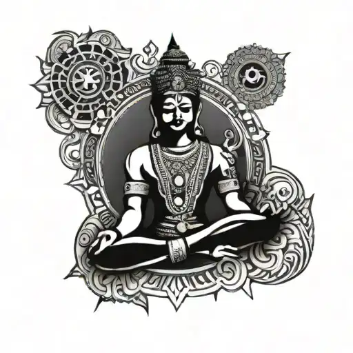 lord vishnu with sudarshan chakra symbol surrounded tattoo design idea