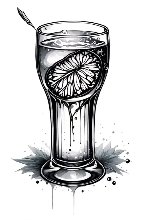 glass half full sleeve tattoo design idea