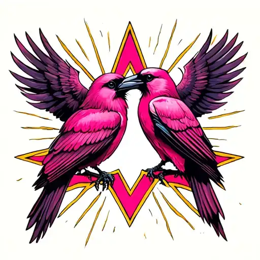 2 pink crows on a star background tattoo design idea