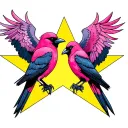 2 pink crows on a star background tattoo design idea