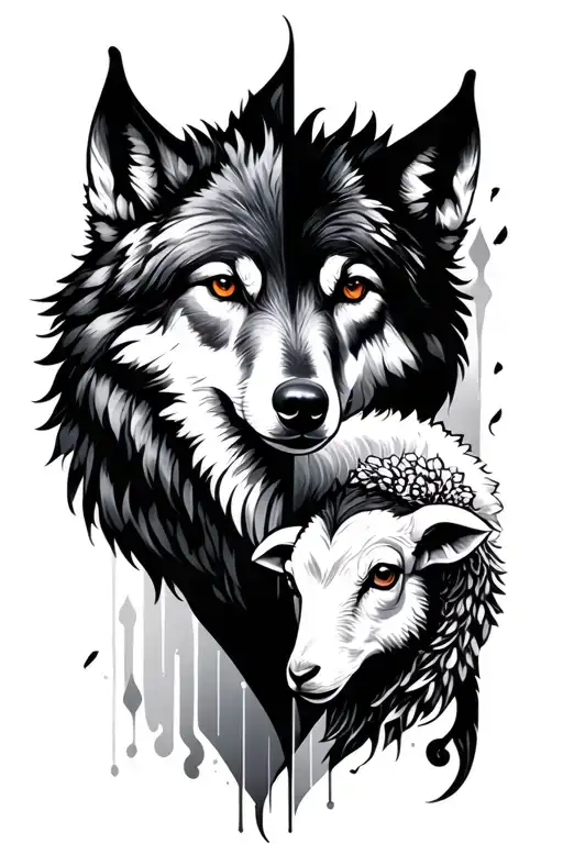 duality based tattoo with mystic anthro wolf and lamb tattoo design idea