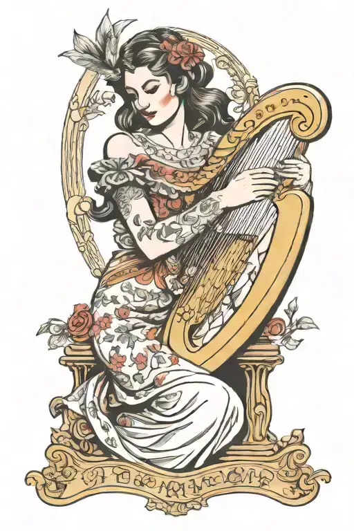 Girl playing harp, but. the harp is a bow and arrow tattoo design idea