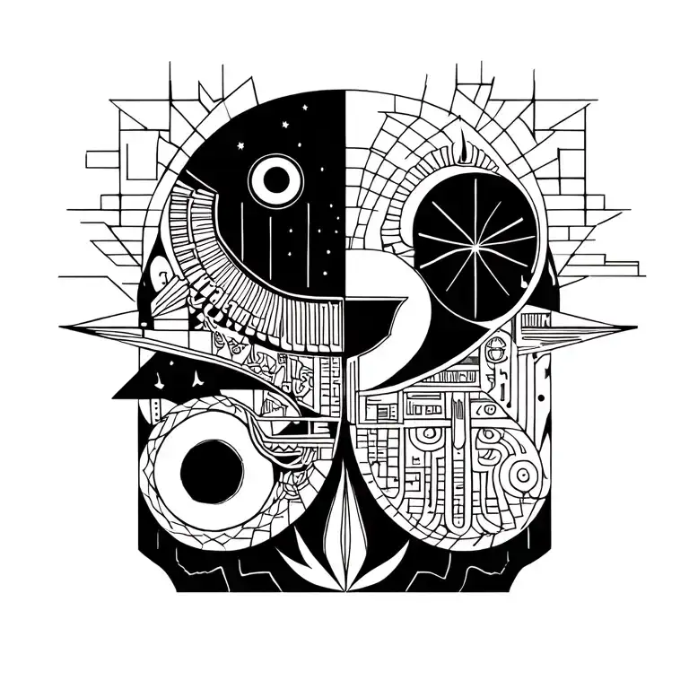 spacetime, love and eternity and use egyptian gods,  burning man and madmax like  tattoo design idea