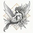 up to 7cm/width and 40cm/height. Use the mermaid type Lilith, Aphrodite, star, sun, hummingbird, fairy, Cleopatra tattoo design idea