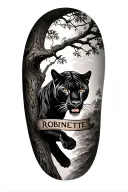 I want an upper arm wrap, of the name Robinette vertically down the bicep, an oak tree across outside arm with a panther tattoo design idea