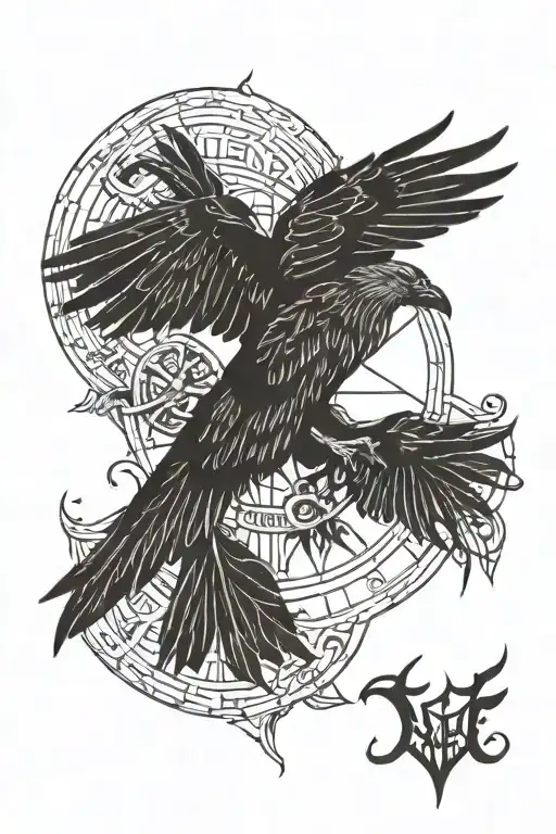vegvisir symbol with crow tattoo design idea