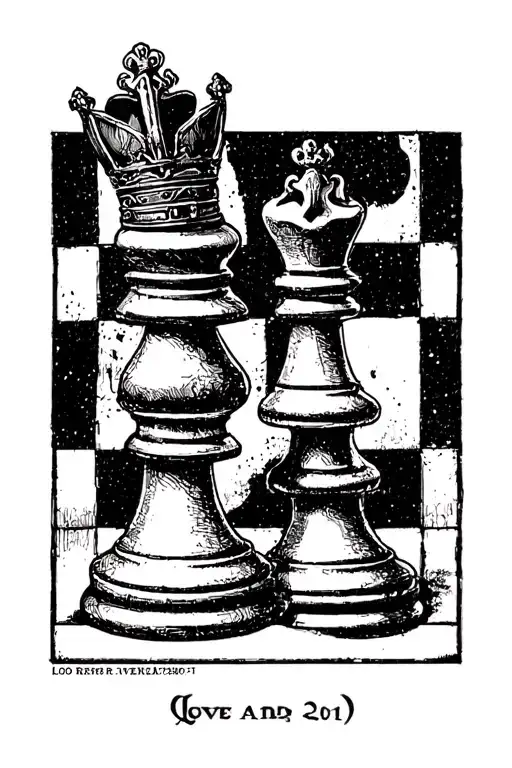 Goth love King and Queen chess piece tattoo design idea