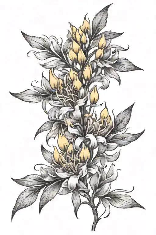 fireweed flower, flames, feather transforming tattoo design idea