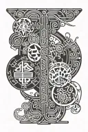 kaizen Japanese characters combined with psilocybin molecule tattoo design idea