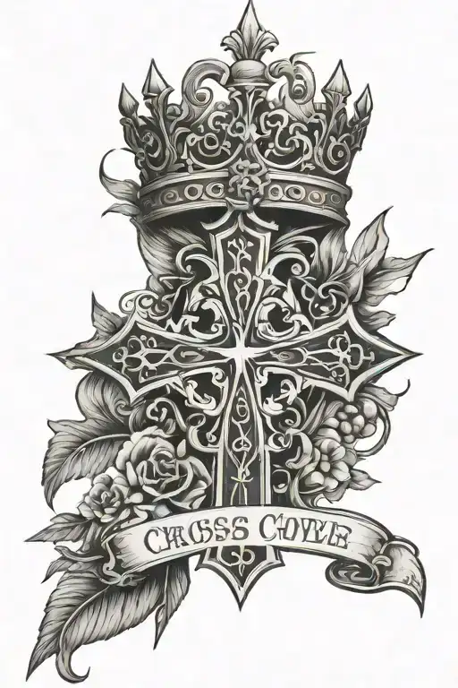 cross, thorn crown, scripture tattoo design idea