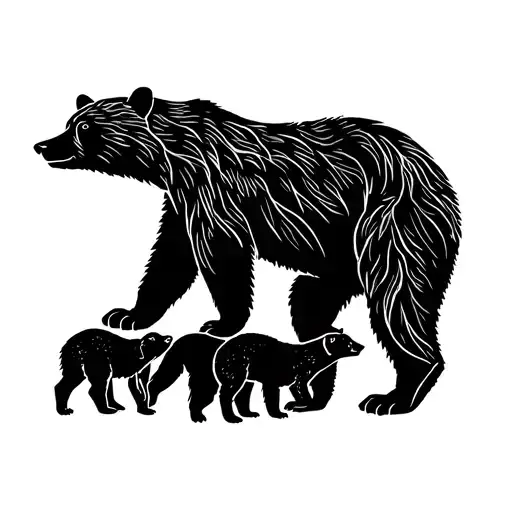 Momma bear and 3 cubs tattoo design idea