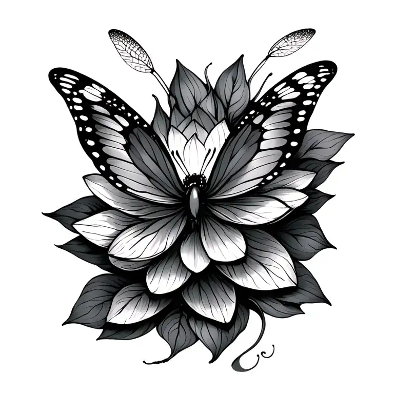 dragonfly butterfly lotus flower tattoo design idea