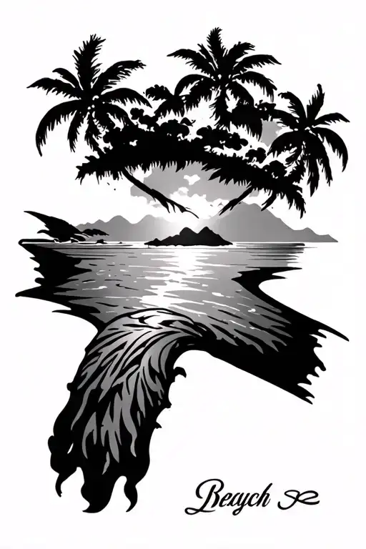 beach island themed for inside forearm sleeve tattoo design idea