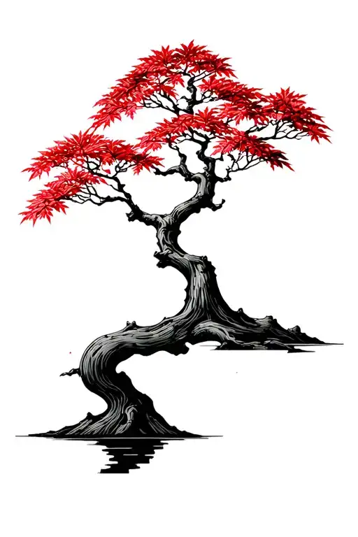 Japanese maple tree with leaves tattoo design idea