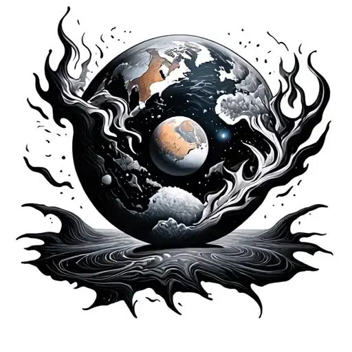 Topography and Planet Earth Air and Fire tattoo design idea