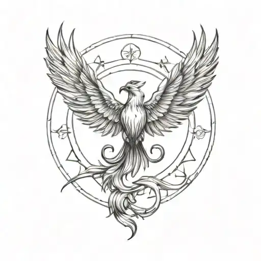 witchcraft with phoenix and semi colon tattoo design idea